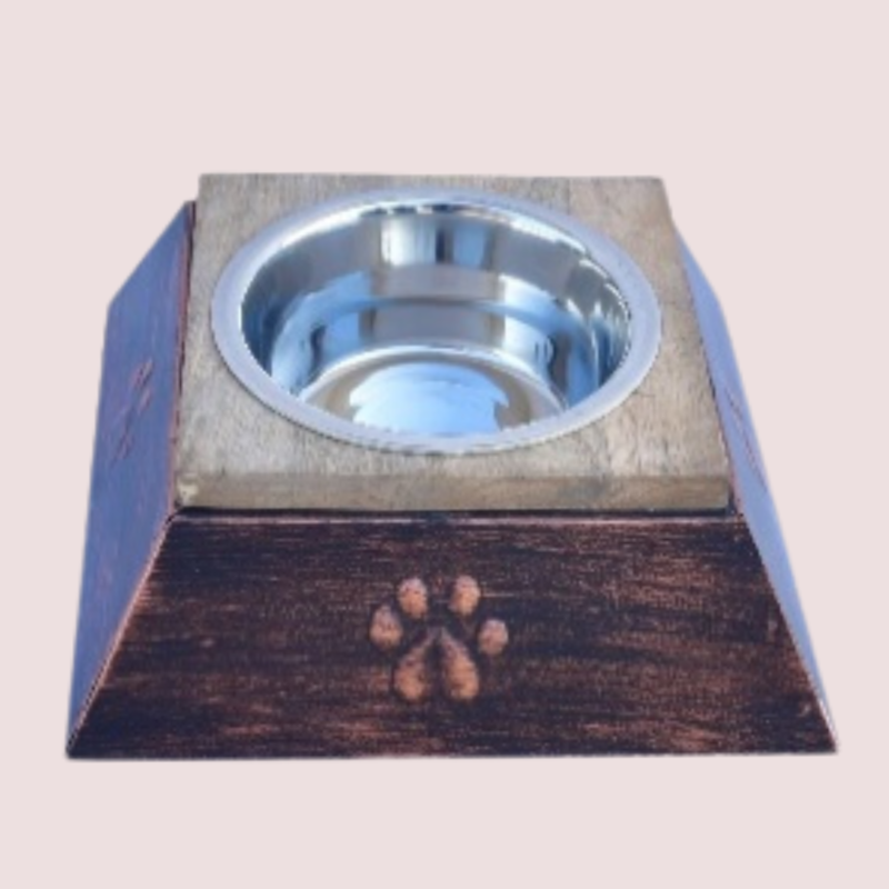 Tahura TAH 3013 Tapered Square Wooden & Iron Single Diner - Elegant Fusion of Wood and Iron for Pets